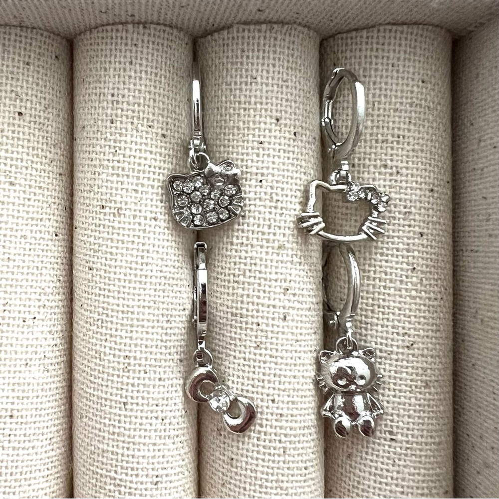 Brand New Silver Hello Kitty Charm Hoop Earring Set